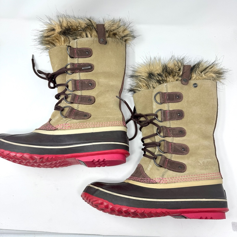SOREL Joan of Arctic Faux Fur Winter Boots Tan and Pink - Picture 6 of 15